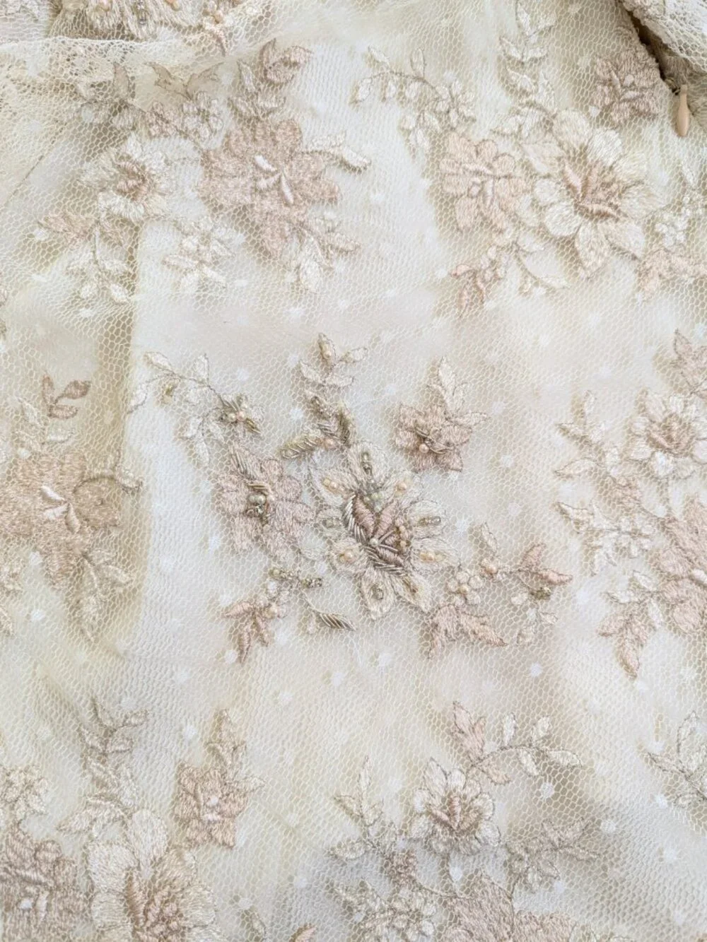 Vintage Handmade Short Lace Wedding Dress With Beading & Crystals Size S Ivory - Picture 8 of 17